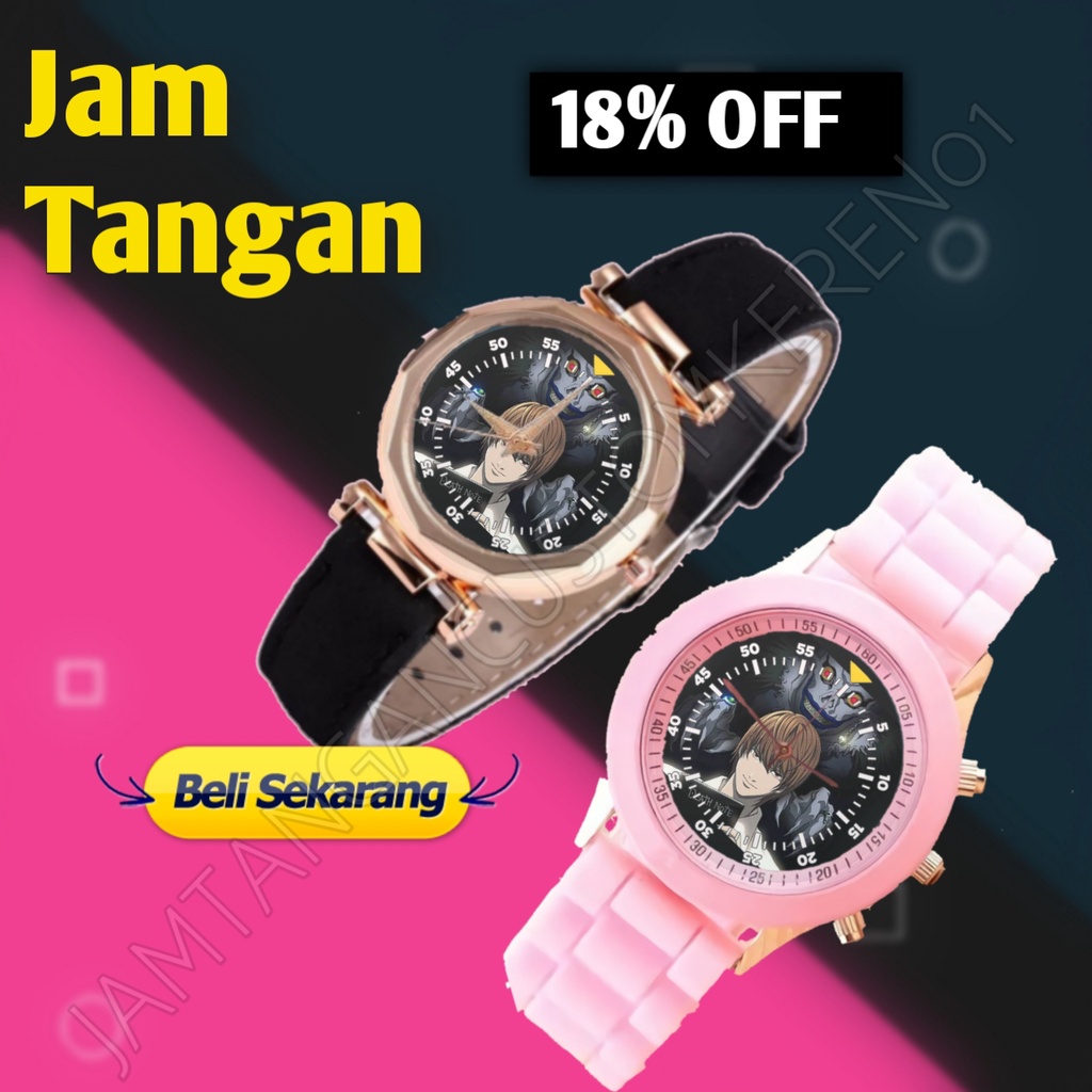 Jam Tangan Wanita ANIME DEATH NOTE Custom Keren Terbaru 02 Cewek Warna Hitam Pink Kulit Karet Unik  