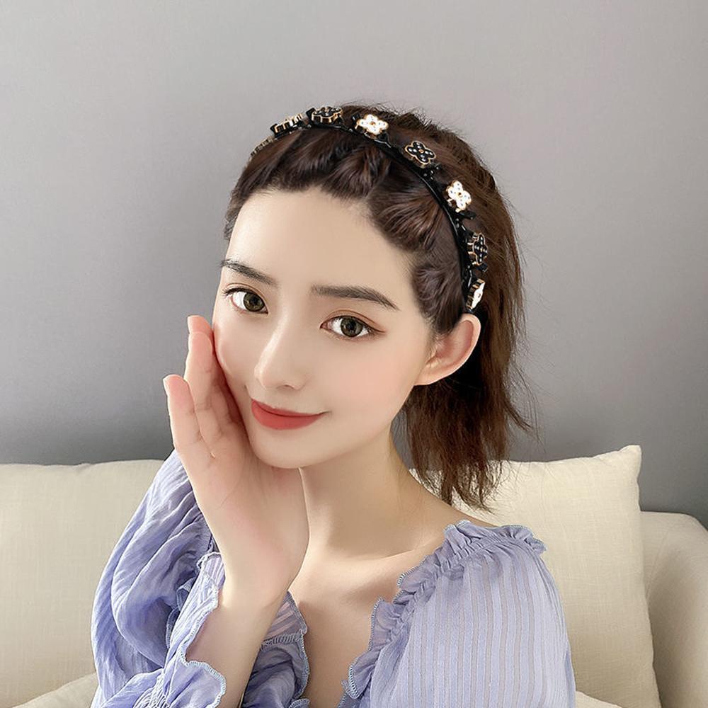 [Elegan] Bunga Bergigi Klip Aksesoris Rambut Hiasan Kepala Wanita Punk Double Layer Twist Klip Kristal Bando