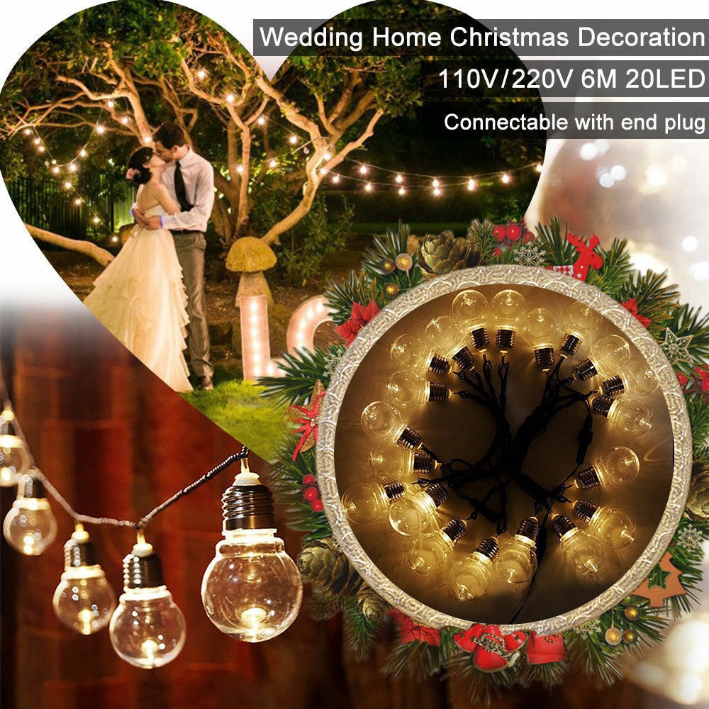 6M 20 LED Globe String Lights / US plug, EU plug Operated Starry Lights / Waterproof Fairy Lights Suitable Indoor And Outdoor / Decoration Night Light Perfect For Bedroom,Christmas,Ramadan,New Year,Parties,Wedding,Birthday,Kids Room,Patio,Window