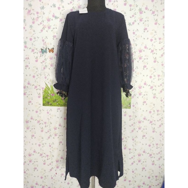 long tunik knit dan atasan cavel tangan tile balon navy dan dusty