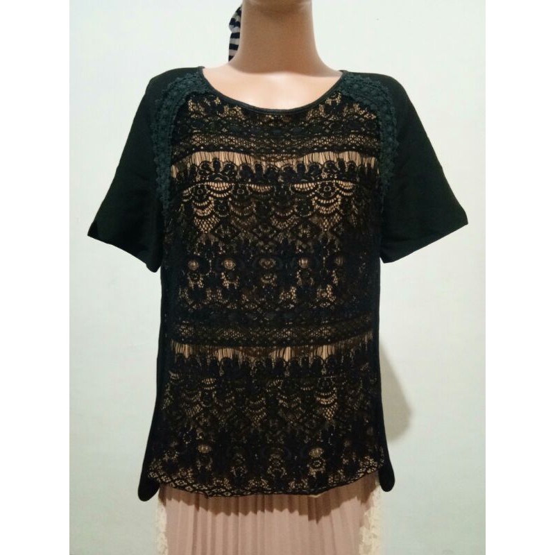 atasan blouse brukat brokat hitam kantor kerja preloved
