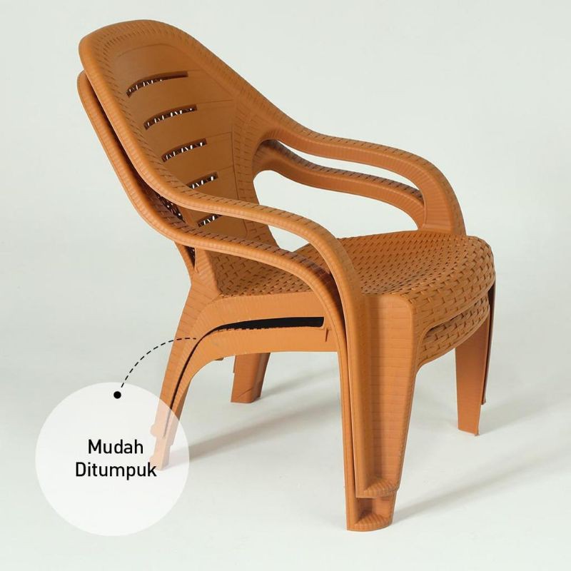 OL 509 - Olymplast Kursi Santai Modern / Bangku Sandar Plastik Rotan Anyam Anyaman Pendek / Kursi Te