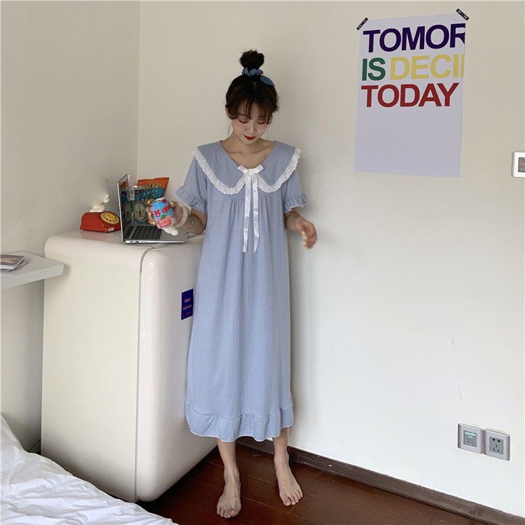 BAJU TIDUR WANITA PIYAMA WANITA BAJU TIDUR PIYAMA BAJU TIDUR WANITA MURAH PAKAIAN TIDUR ROK TIDUR BAJU TIDUR WANITA DASTER CORRINE PAJAMAS DRESS-Biru