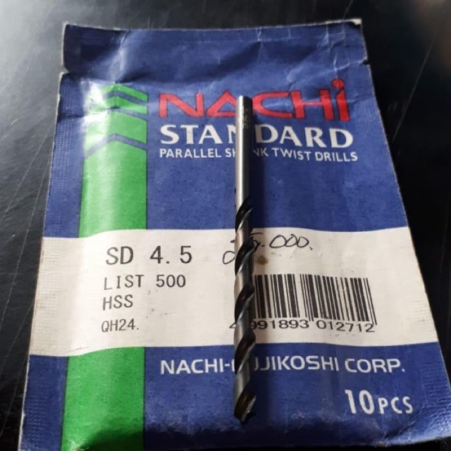 Mata Bor NACHI 4.5 mm ASLI . Mata bor besi NACHI baja besi, alluminium