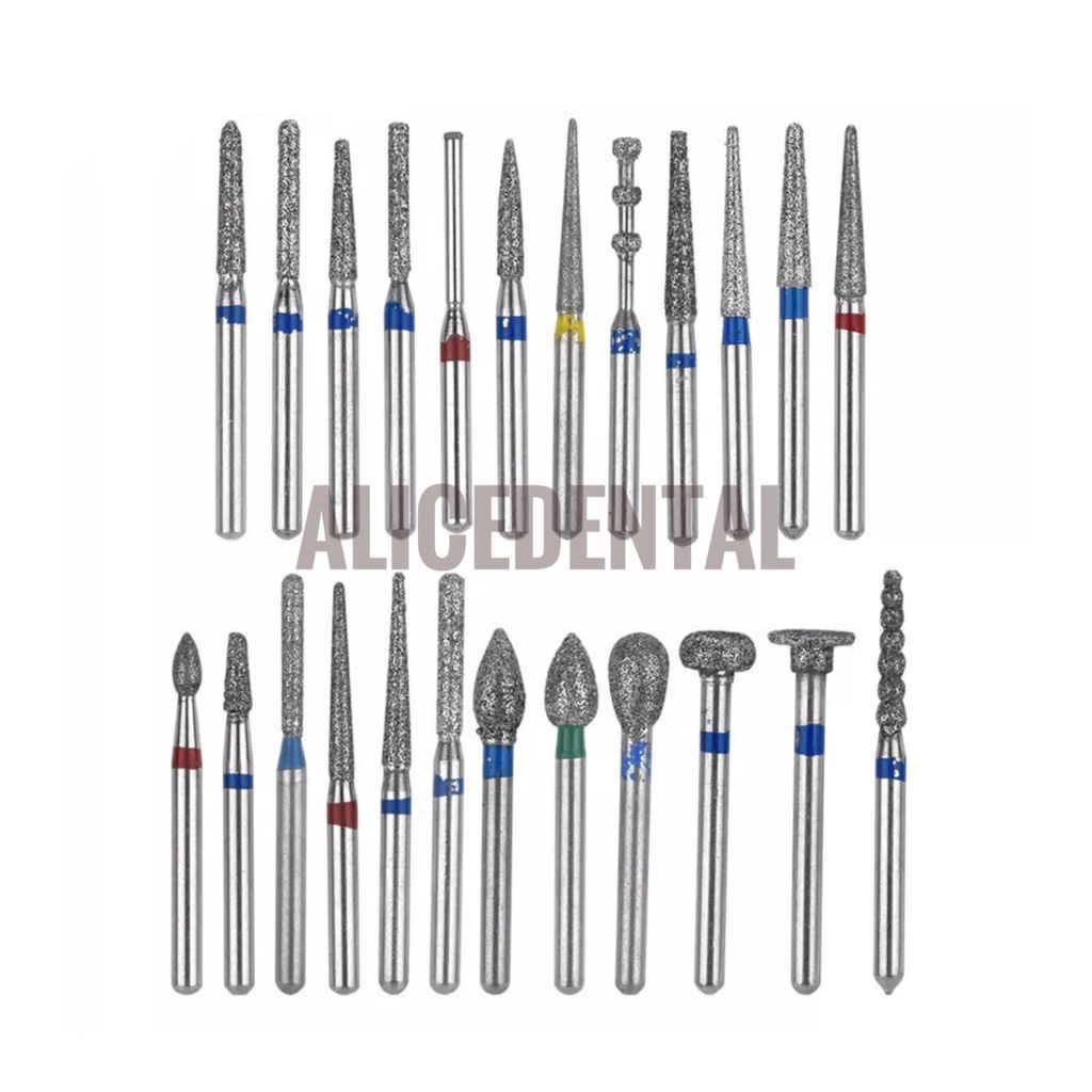 Alice dental diamond bur set isi 24 high speed + kotak box holder bur gigi highspeed veneer kit wheel flame fissure fisur