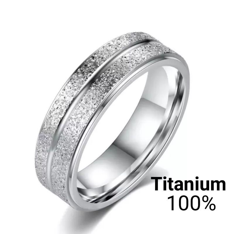 Cincin Titanium pria wanita model pasir garis tengah silver anti karat