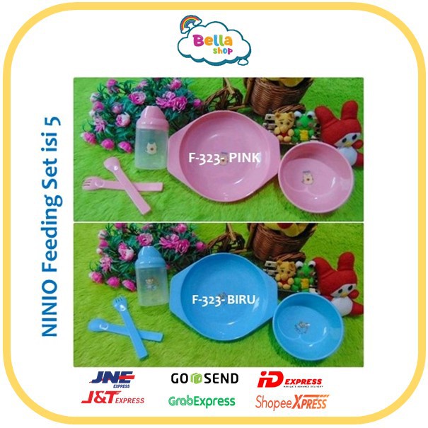 Ninio Baby Feeding Set 5in1 Piring Sendok Garpu Mangkok Juice Cup-F323- BELLA SHOP