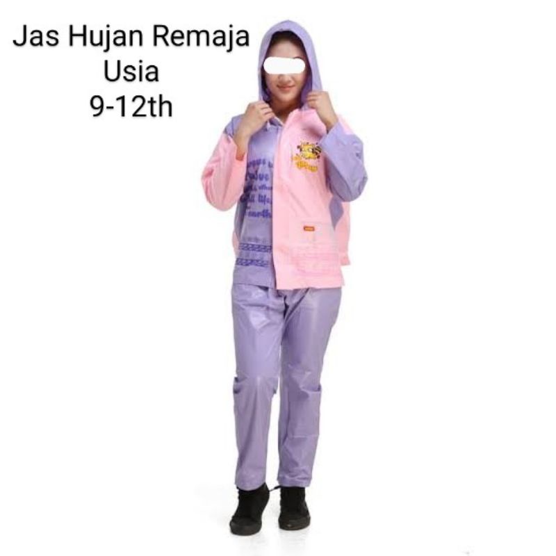 Mantel Jas Hujan Remaja 6-12 tahun Setelan Jaket Celana Elmondo Backpack