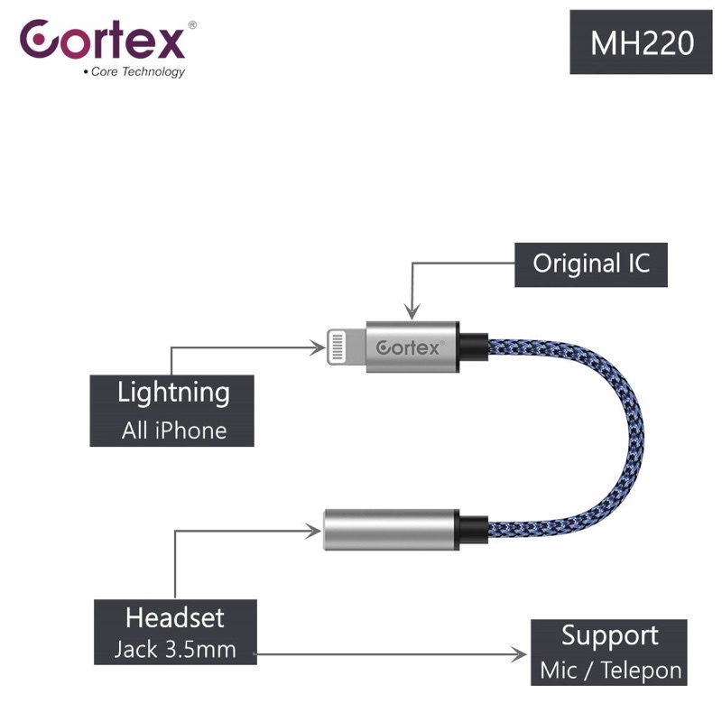 CORTEX MH220 SPLITTER L CONVERTER LIGH TO HEADPHONE JACk 3.5MM HEADSET IC ORIGINAL