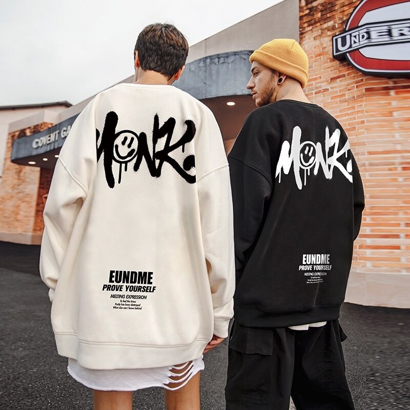 Sweater Crewneck Oversize Pria Wanita Kekinian Switer Cn Hitam Putih Cowok Cewek