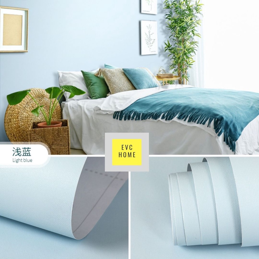 EVCHOME 45CM x 10M Wallpaper Sticker Dinding Polos 3D Korea Premium/Wallstiker Embos Dekorasi Dinding-Light Blue