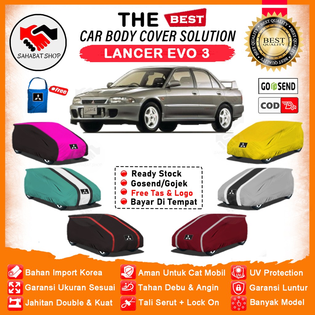 Sahabat Body Cover Mobil Lancer / Sarung Penutup Mitsubishi Lancer Evo 3 Outdoor / Tutup Mantel Selimut Kerudung Jas Mantol Kelambu Kerodong Pelindung Tutupan Bungkus Pembungkus Terpal Mobil Sedan Lancer Waterproof Anti Air Model Orange