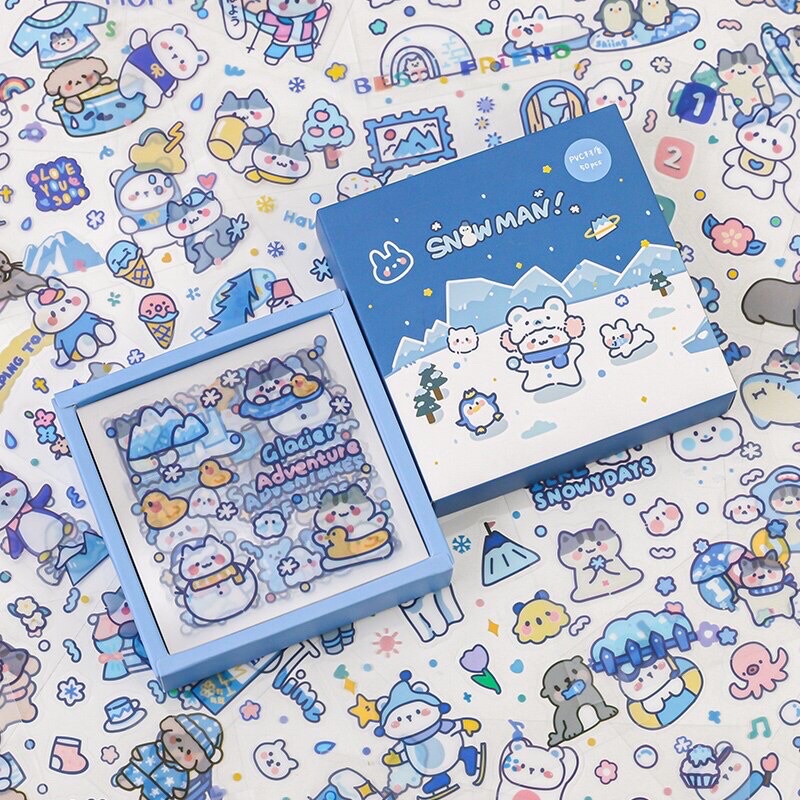 1 Sheet Sticker Fancy Cute Snowman 1 Lembar Stiker Lucu Dekorasi Minimalis Unik Untuk Diary Jurnal S