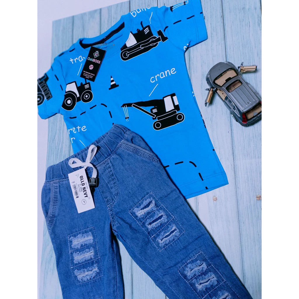 COD BAJU STELAN ANAK LAKI LAKI KAOS ABADI DAN CELANA JEAN RIPPED USIA 1-10 TAHUN OSHBOSS BAGIAN 2-6