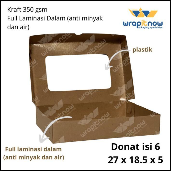 

New Arrival !! (Isi 50 Pcs) Dus Donat Isi 6 Kraft Laminasi 27X18.5X5//