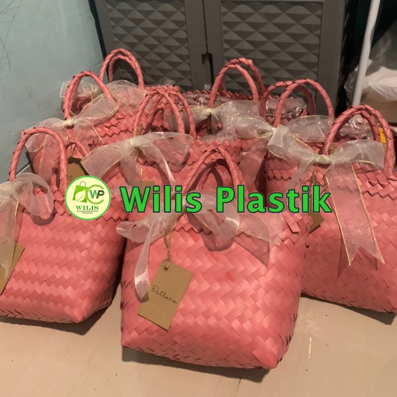 Tas Anyaman Plastik Murah Polos Mini Keranjang Belanja untuk Bingkisan Hampers Souvenir Parcel Pernikahan Ulang Tahun