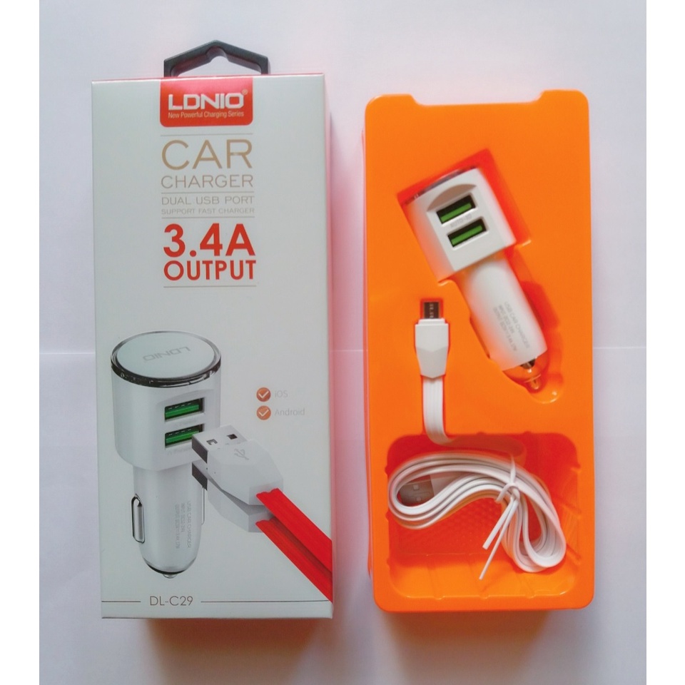 CHARGER USB LDNIO FOR CAR 2PORT + KABEL MICRO USB 3.4A