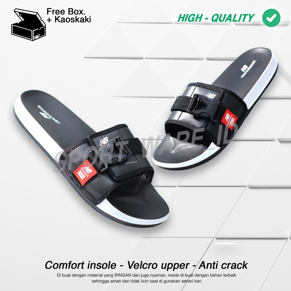 Sandal Slop Velcro-Sandal Slide Pria Wanita-Premium-Hitam-40