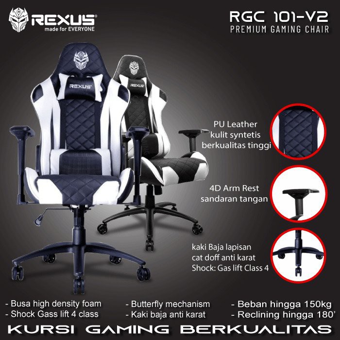 KURSI GAMING CHAIR KURSI GAMER BANGKU GAMING YOUTUBER BANGKU GAMERS KOMPUTER REXUS RGC 101 PUTIH A41