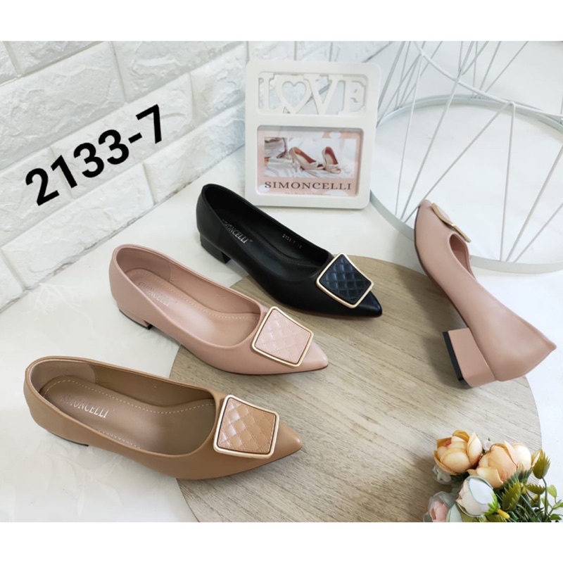Chunky shoet heels by simoncelli 2133-77 Import high quality sepatu wanita hak tahu kulit kerja