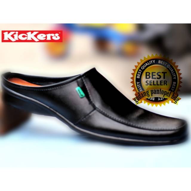 TERLARIS...!!! Sandal bustong Kickers kulit sintetis swedian hitam , formal, santai , kekinian