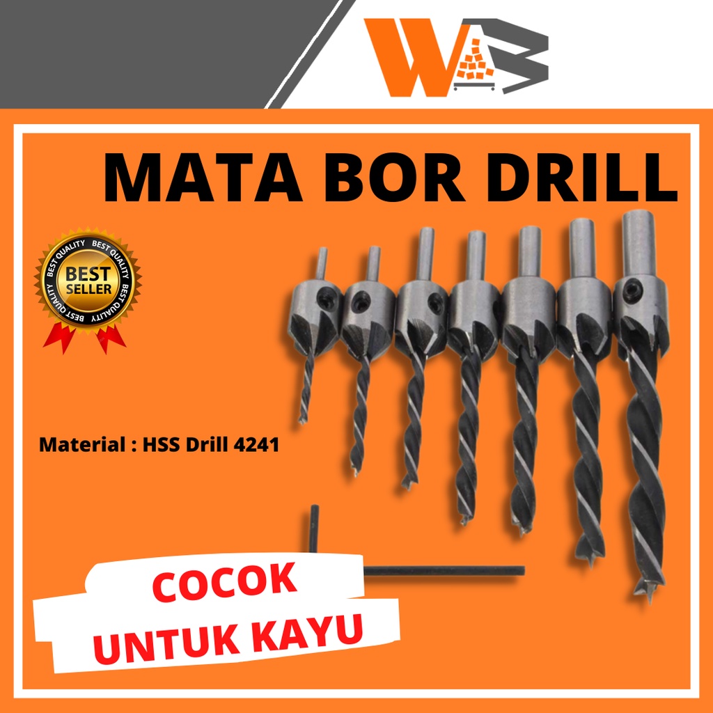 COD Mata Bor Kayu Drill Bit Countersink HSS 3-10mm 7PCS G13