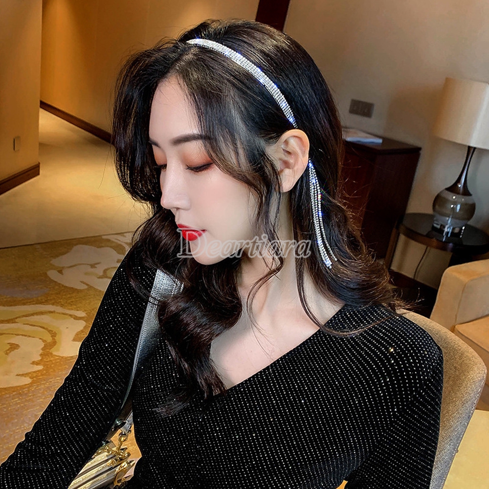 [Spot] Vintage Fashion Berlian Imitasi Rumbai Rambut Hoop Hiasan Kepala Korea Super Peri Perempuan