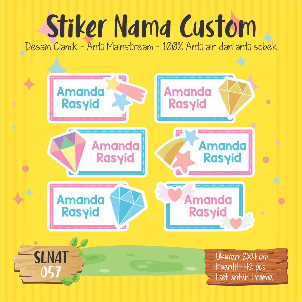 

sticker label nama anak kartun cute lucu SLNAT 057