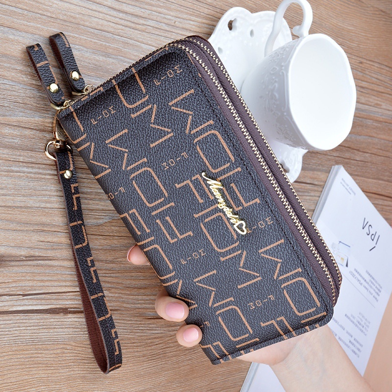 DOMPET PANJANG WANITA 2 RESLETING PREMIUM KULIT COKLAT MARYLAND WA298B7 BESAR IMPORT KOREA ORI BATAM