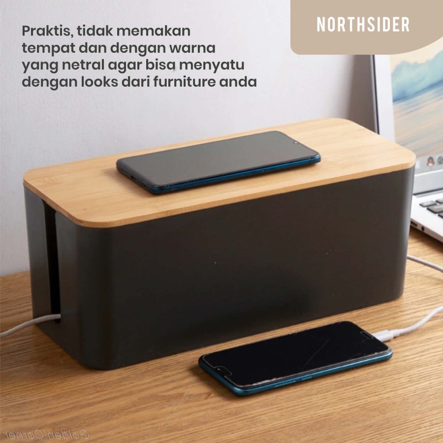 KOTAK ORGANIZER KABEL CHARGER CABLE MANAGEMENT BOX TUTUP BAMBU
