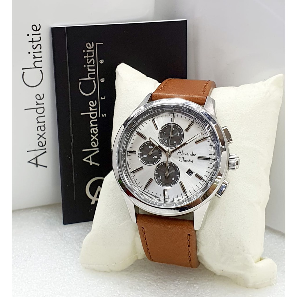 Jam Tangan Pria / Jam Tangan ALEXANDRE CHRISTIE Tali Kulit / Jam Tangan Analog Crono Aktif