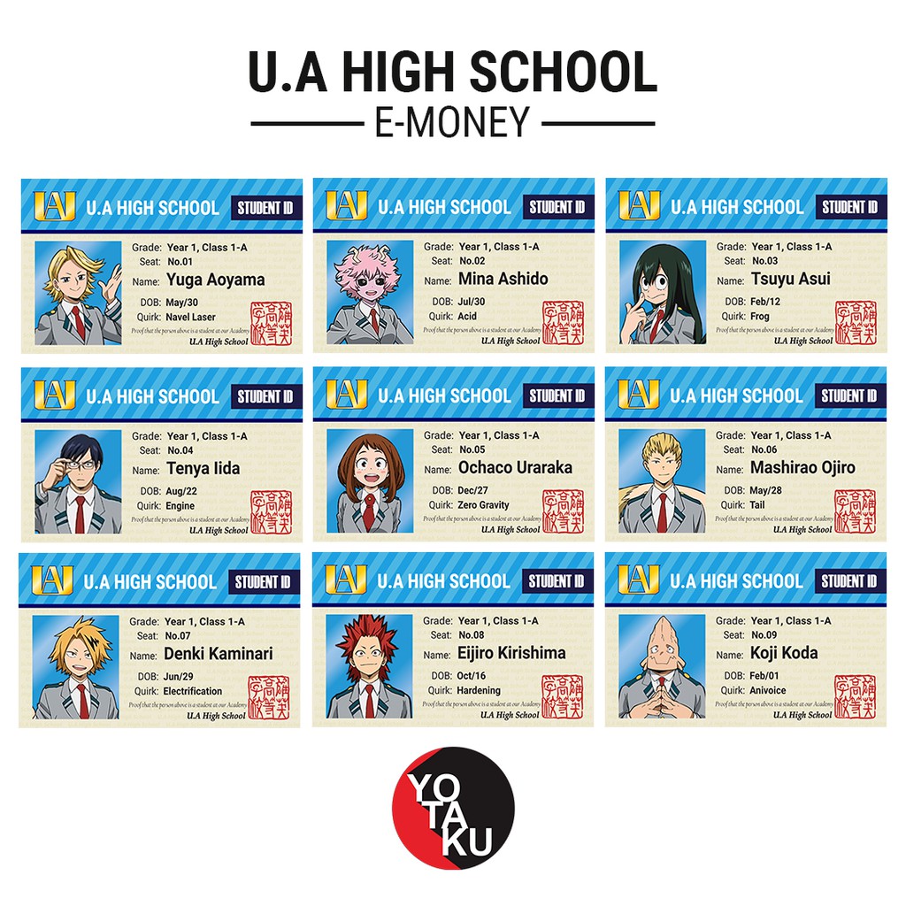 Kartu E Toll Flazz BCA ID Card My Hero Academia Boku Class 1A Bisa Custom Nama YOTAKUSHOP e-toll YOT