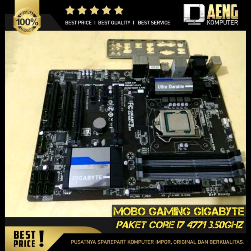 Motherboard Mainboard Mobo PC Gaming Merk Gigabyte H87 D3H Sepaket Prosesor Intel Core i7 4771 3.50 