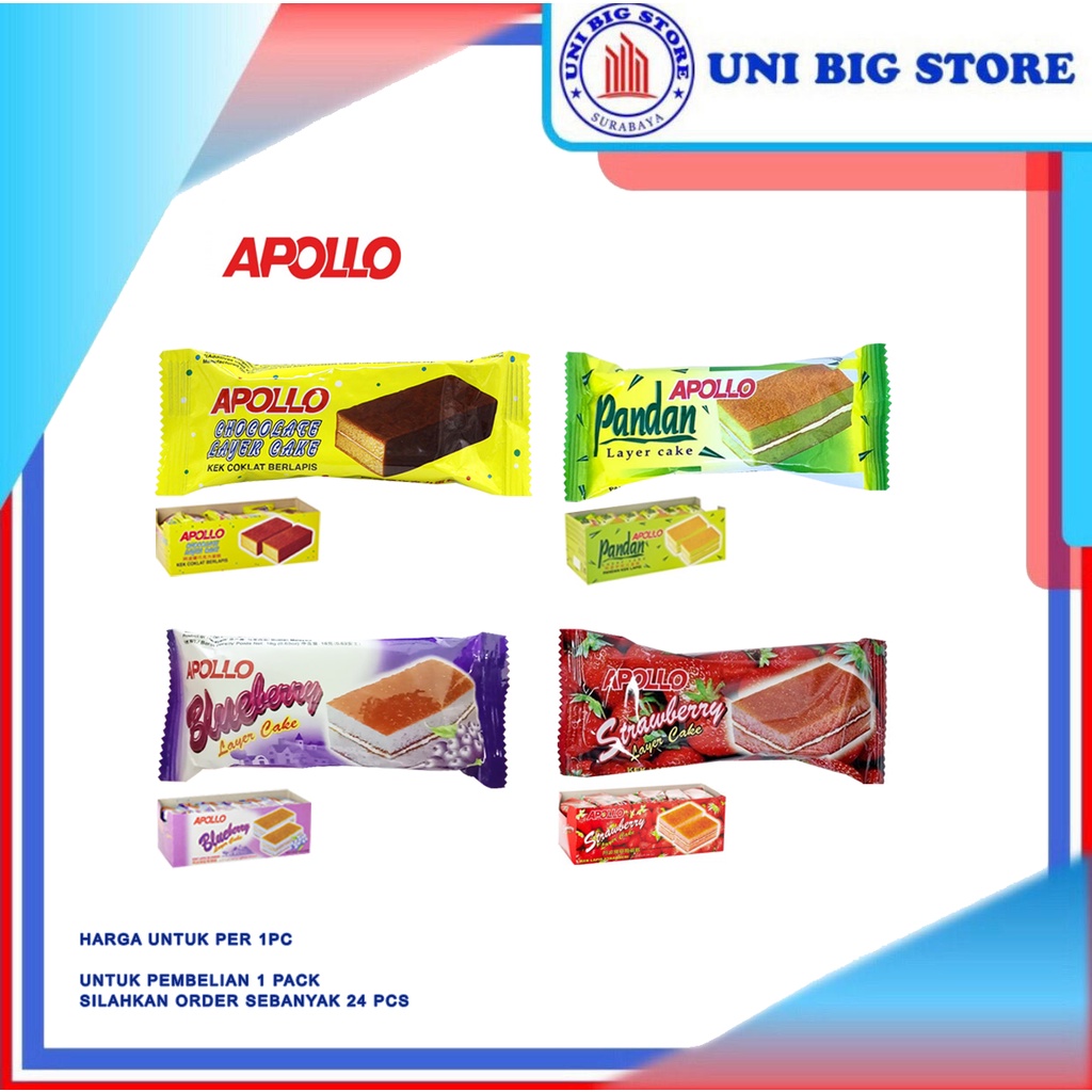 

Apollo Layer Cake Chocolate Pandan Blueberry Strawberry 18 Gr Pc