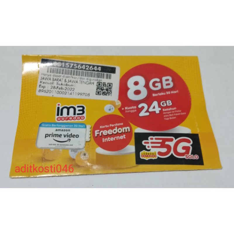Perdana Indosat ORI Kuota utama 8gb full 24jam