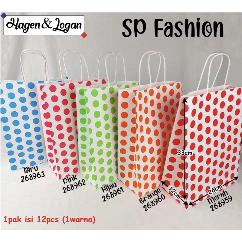 paper bag polkadot 33x26x12 hamper present bag kantong kertas tas kado