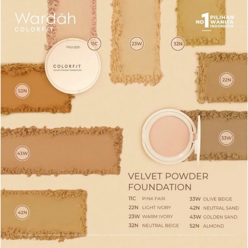 WARDAH COLORFIT VELVET POWDER FOUNDATION/ bedak padat wardah/ wardah bedak colorfit/ bedak wardah ve