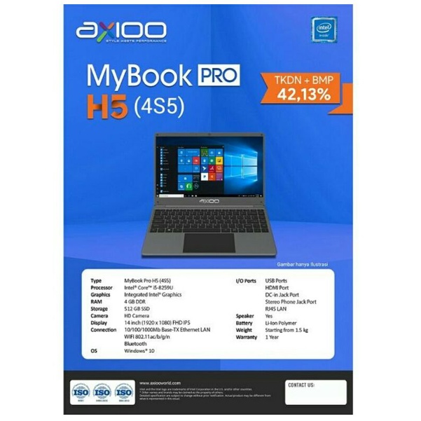 Axioo MyBook Pro H5 4S5 (4GB SSD 512GB) Notebook Laptop axioo Netbook leptop axio