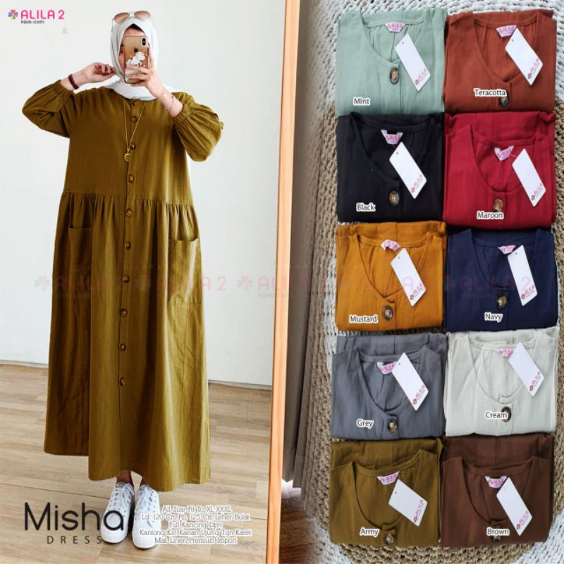 Midi Dress Linen Polos - Tunik Polos Linen - Misha Midi - Luna Tunik - Sahra Tunik otiginal By Alila