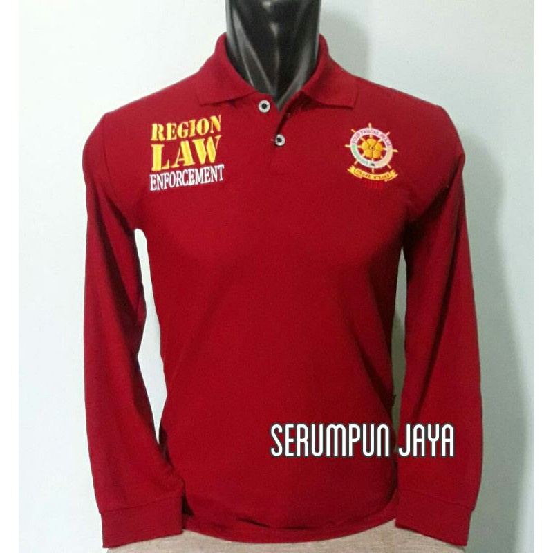 KAOS SATPOL PP - KAOS KERAH SATPOL PP MARUN PANJANG - KAOS SATPOL PP MAROON PANJANG RODA GILA BORDIR