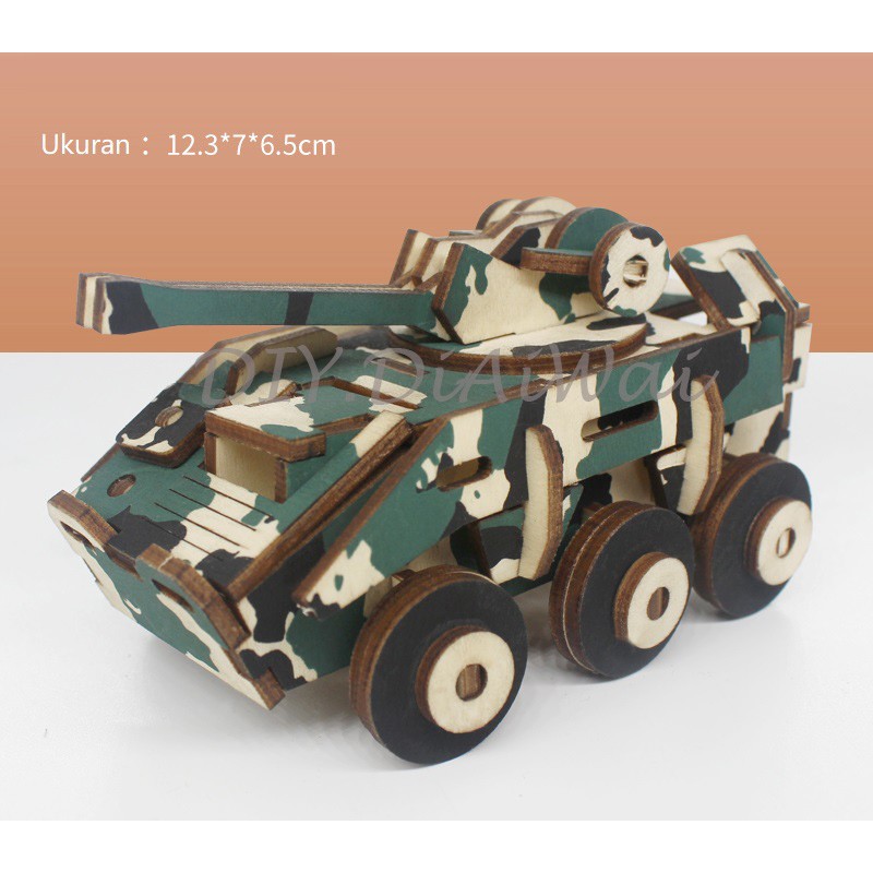 Puzzle 3D DIY bahan kayu model CAR/Mobil-mobilan tank mainan puzzle edukasi anak (kado &amp; pajangan)