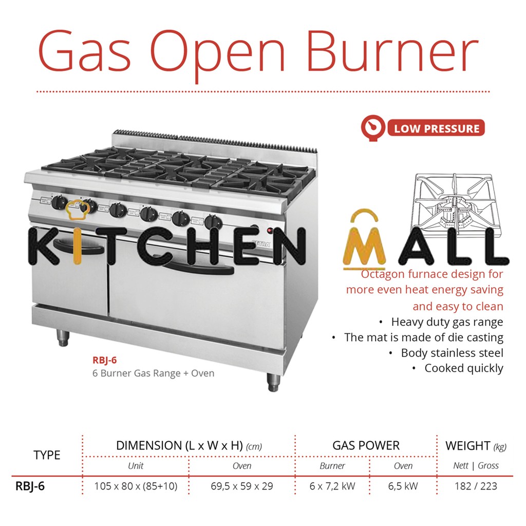 GETRA RBJ-6 gas open burner with oven / kompor komersil 6 tungku + oven