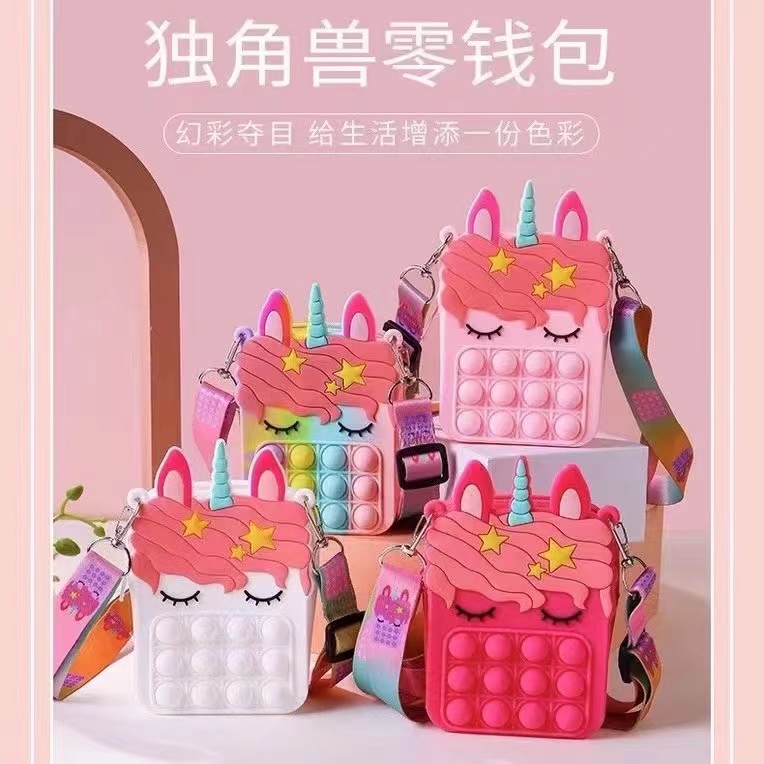 Tas Pop it Anak Unicorn Lucu Import /POP IT RAINBOW UNICORN TAS SELEMPANG ANAK VIRAL TIKTOK / NEW POP IT BAG  Karakter Unicorn - Import