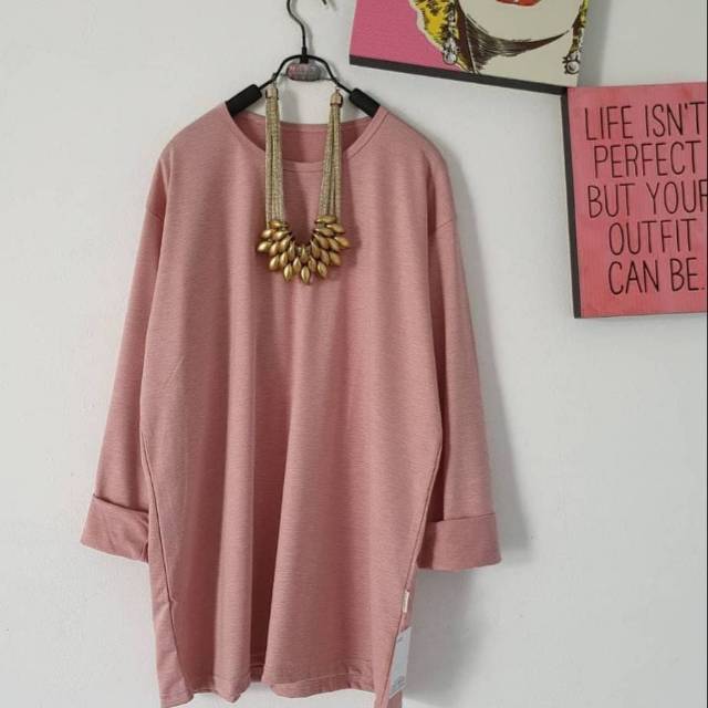 Kaos lengan panjang longgar polos/074 peach