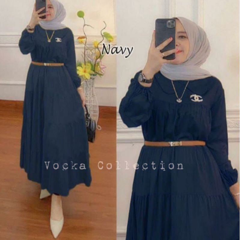 Gamis Dress MARSYA Rayon Premium warna Hitam Marun Navy Model Terbaru  Kekinian FREE BROSS