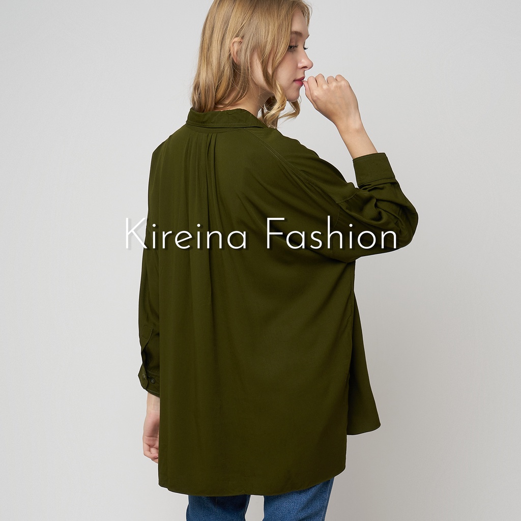 Kemeja Skipper Oversize Lengan 3/4 Kemeja Wanita Premium Kemeja Basic Premium | Kireina Fashion