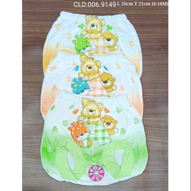 3 pcs celana kodok Pop bayi ukuran besar 6-24M  warna motif  halus unisex  Bawahan bayi sehari hari