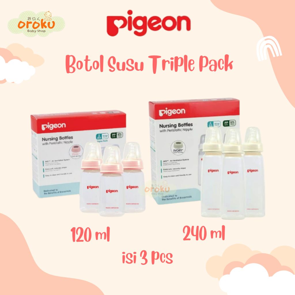 PIGEON TRIPLE PACK KK PP W SILICONE 120 ML / 240 ML  / BOTOL SUSU BAYI