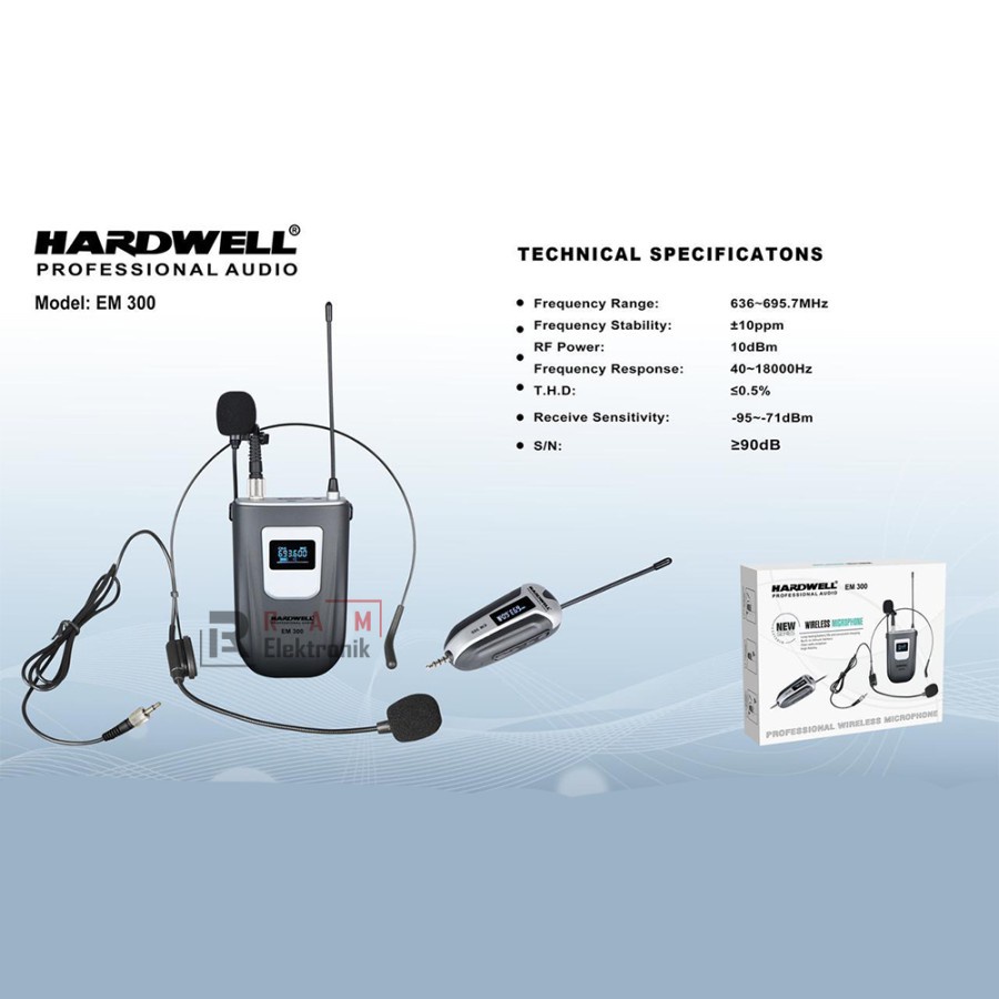 Mic Wireless Hardwell EM 300 EM-300 EM300 Clip On And Headset Bando