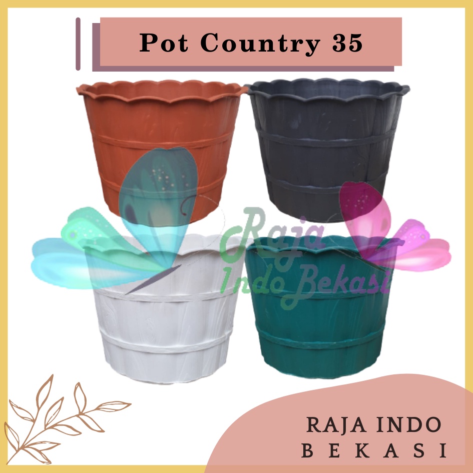 Pot Shallom Country 35 Putih Hitam Hijau Merah Bata Coklat Terracotta Terakota Orange Oren Pot Motif Gentong Kayu Tebal Cantik Pot Bunga Putih Besar Murah - Pot Motif Bambu